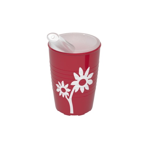 Kubek antypoślizgowy z powierzchnią na wzór kwiata + dedykowany ustnik (czerwień rubinu)